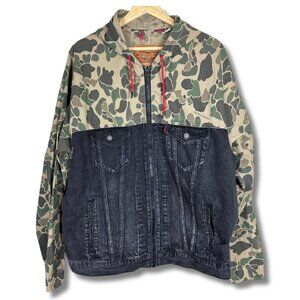 Men's Camo & Black Denim Hooded Jacket